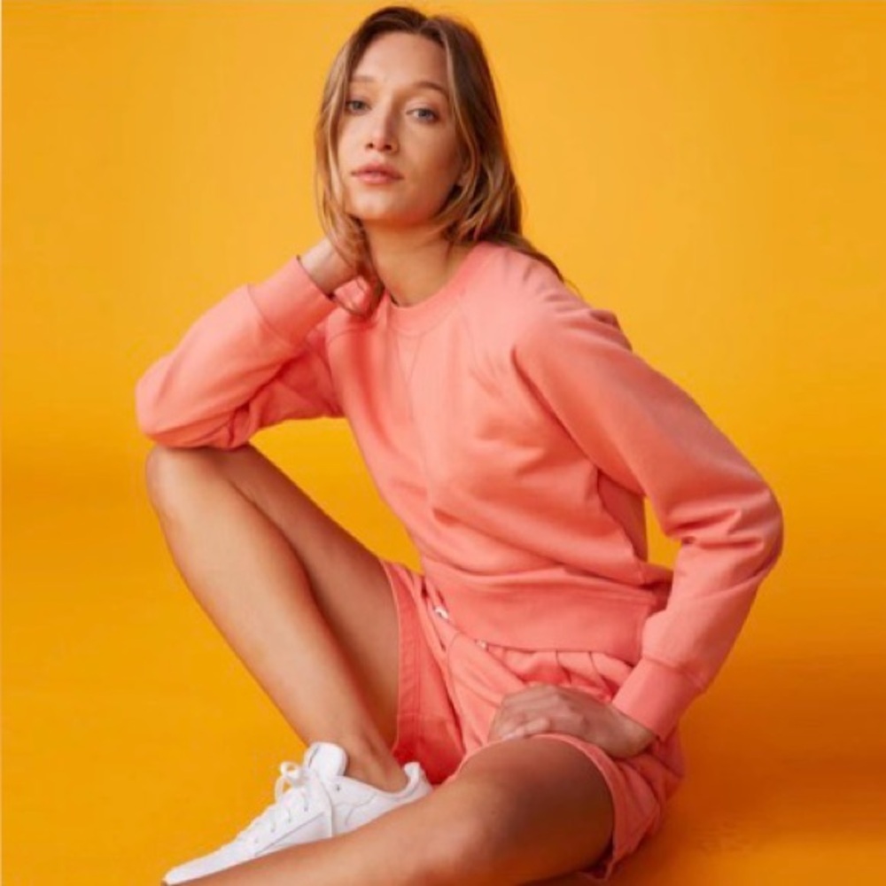 NWT Monrow '90's Classic Raglan' Crewneck Sweatshirt (Small) 'Faded Coral' $113